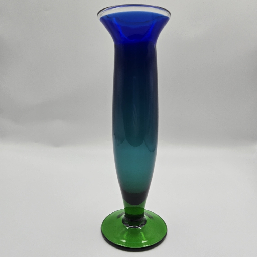 Vintage Blue Green Ombre Skinny Glass Vase
